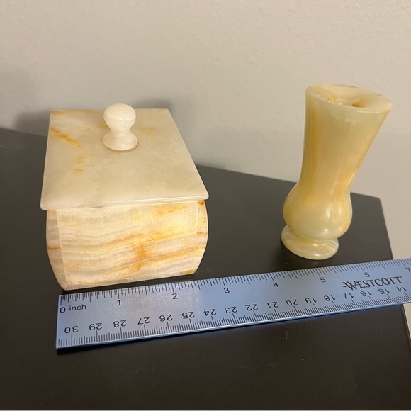 Vintage Alabaster Onyx Marble Stone Jewelry Box & Bud Vase - Picture 2 of 7